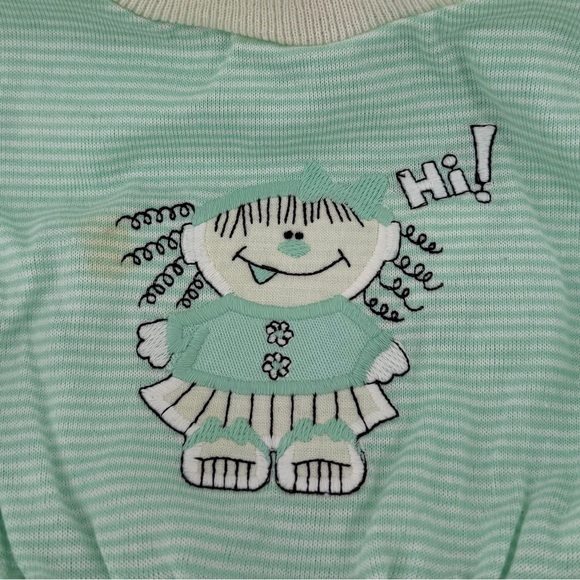 Vintage 80s 90s Health-Tex Little Girl Green White Striped Dress, NWT, Girls 3T - Picture 2 of 6